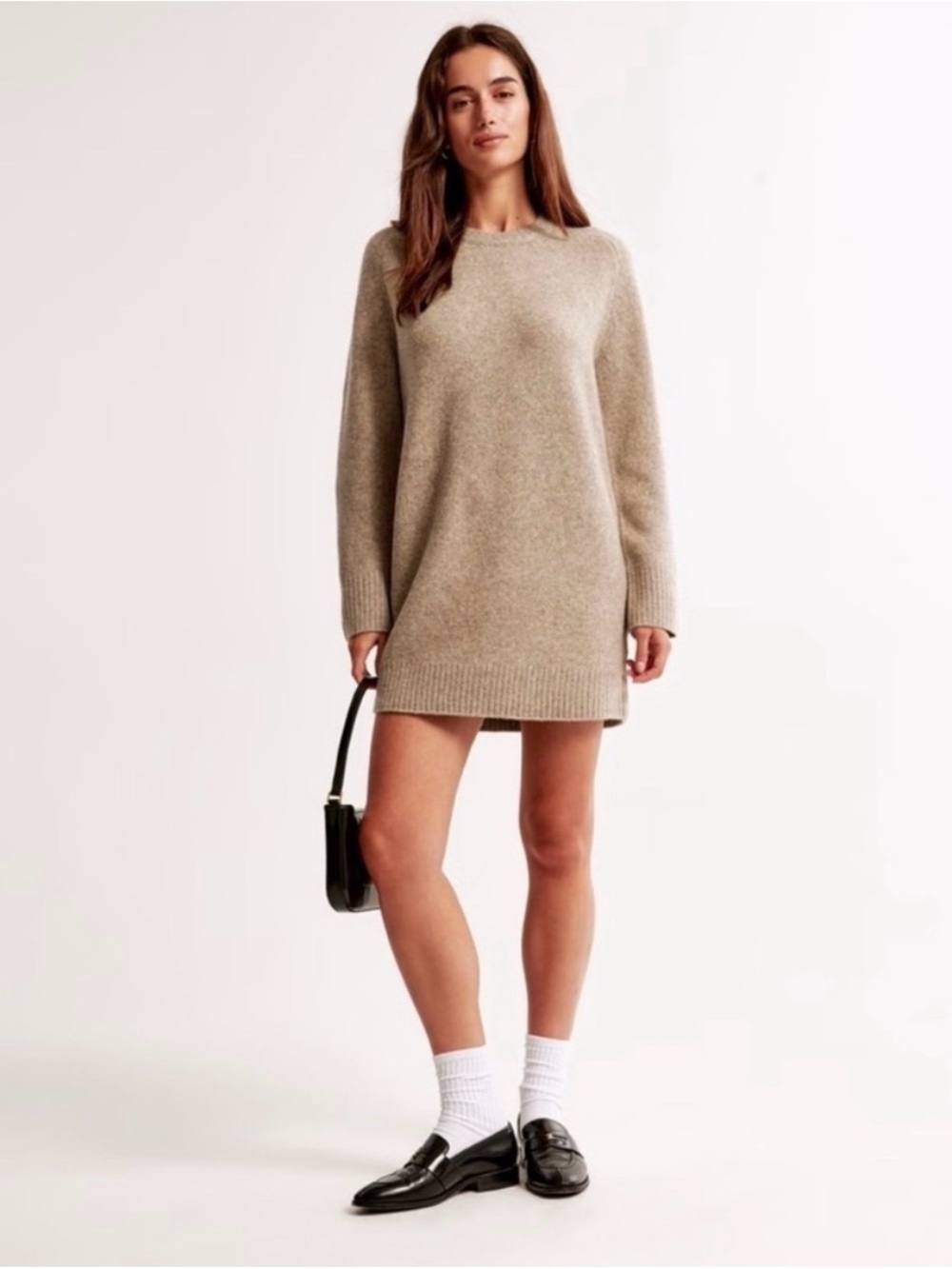 Abercrombie & Fitch Madeline Mini Crew Tan Cream Sweater Dress Size Medium Tall